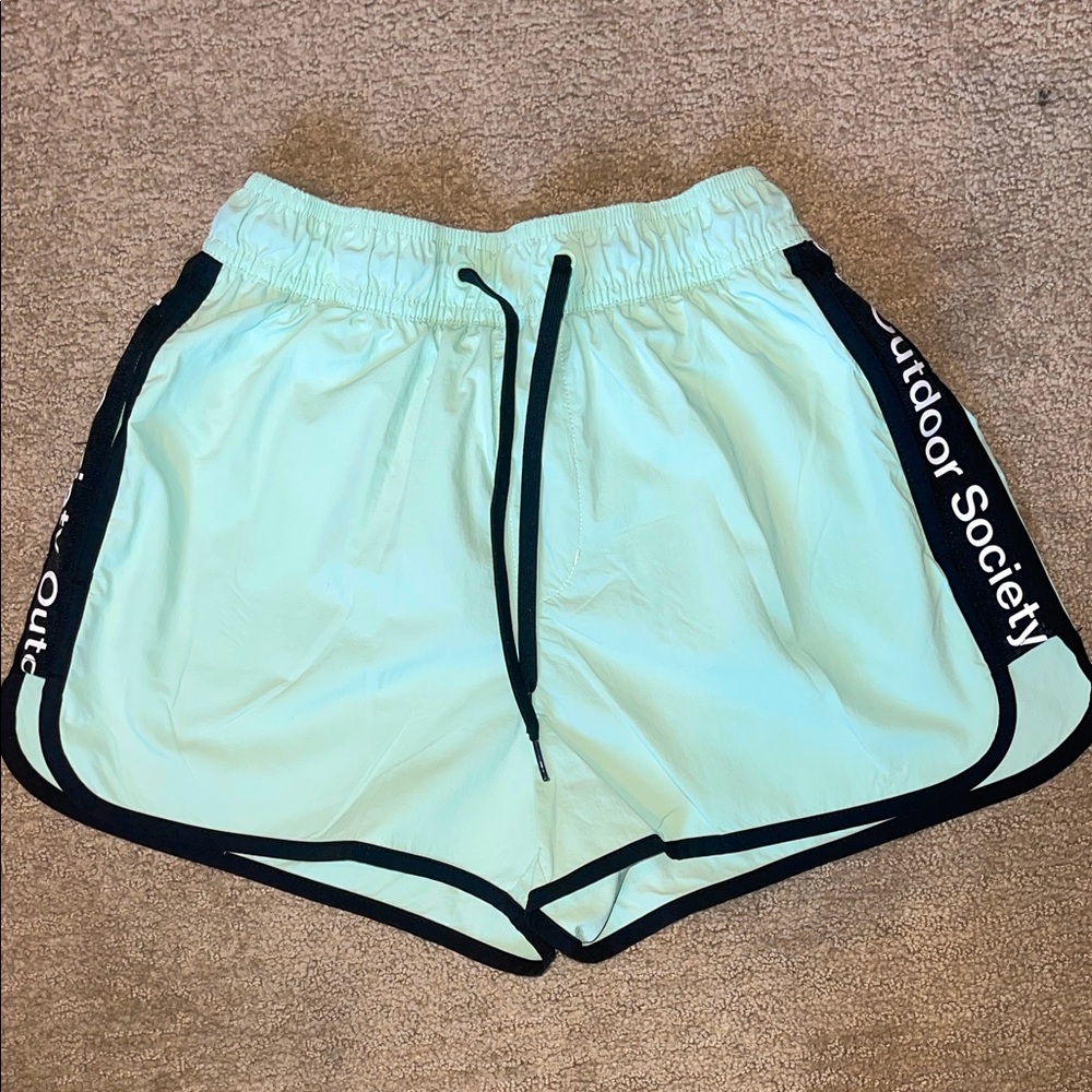 H&M Green and Black Athletic Shorts with Drawstring Waistband